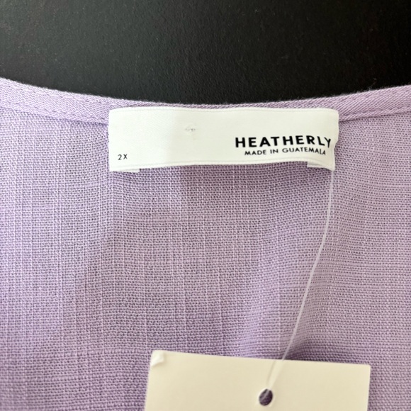 Heatherly Women’s 2X Purple Button-Down Top Tie Back Short Flutter Sleeves Mauve - Picture 2 of 11